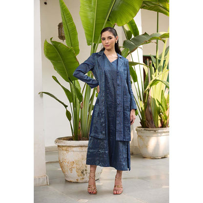 Raas Life Navy Blue Koki Stripes Dress with Jacket (Set of 2)