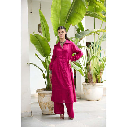 Raas Life Pink Sharda Hand Woven Chanderi Solid Kurta and Palazzo (Set of 2)