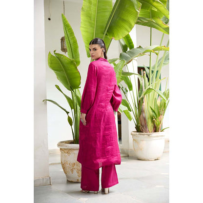 Raas Life Pink Sharda Hand Woven Chanderi Solid Kurta and Palazzo (Set of 2)