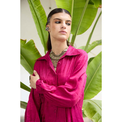 Raas Life Pink Sharda Hand Woven Chanderi Solid Kurta and Palazzo (Set of 2)