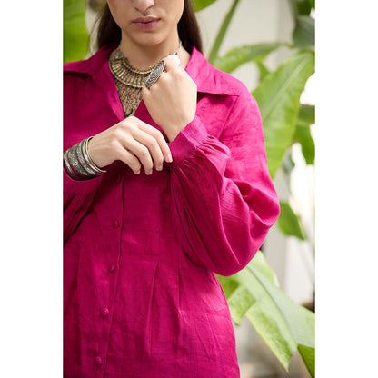 Raas Life Pink Sharda Hand Woven Chanderi Solid Kurta and Palazzo (Set of 2)