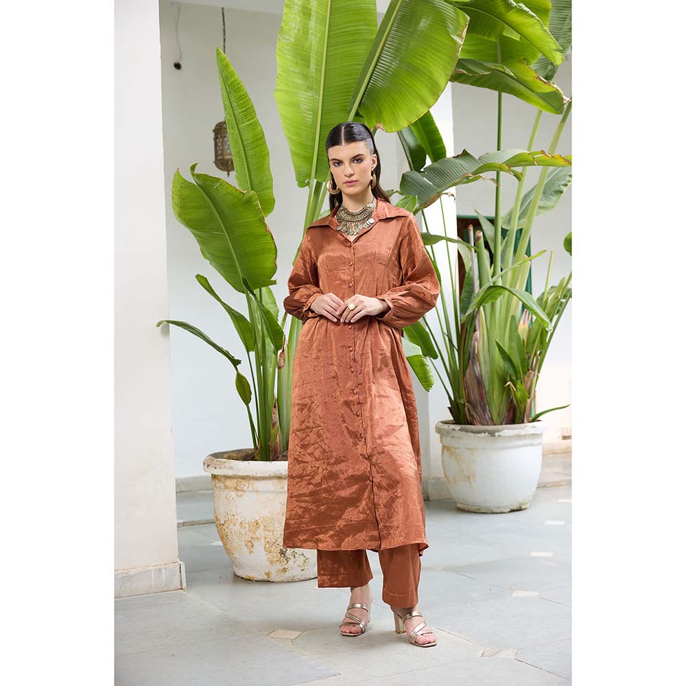 Raas Life Brown Sharda Hand Woven Chanderi Solid Kurta and Palazzo (Set of 2)