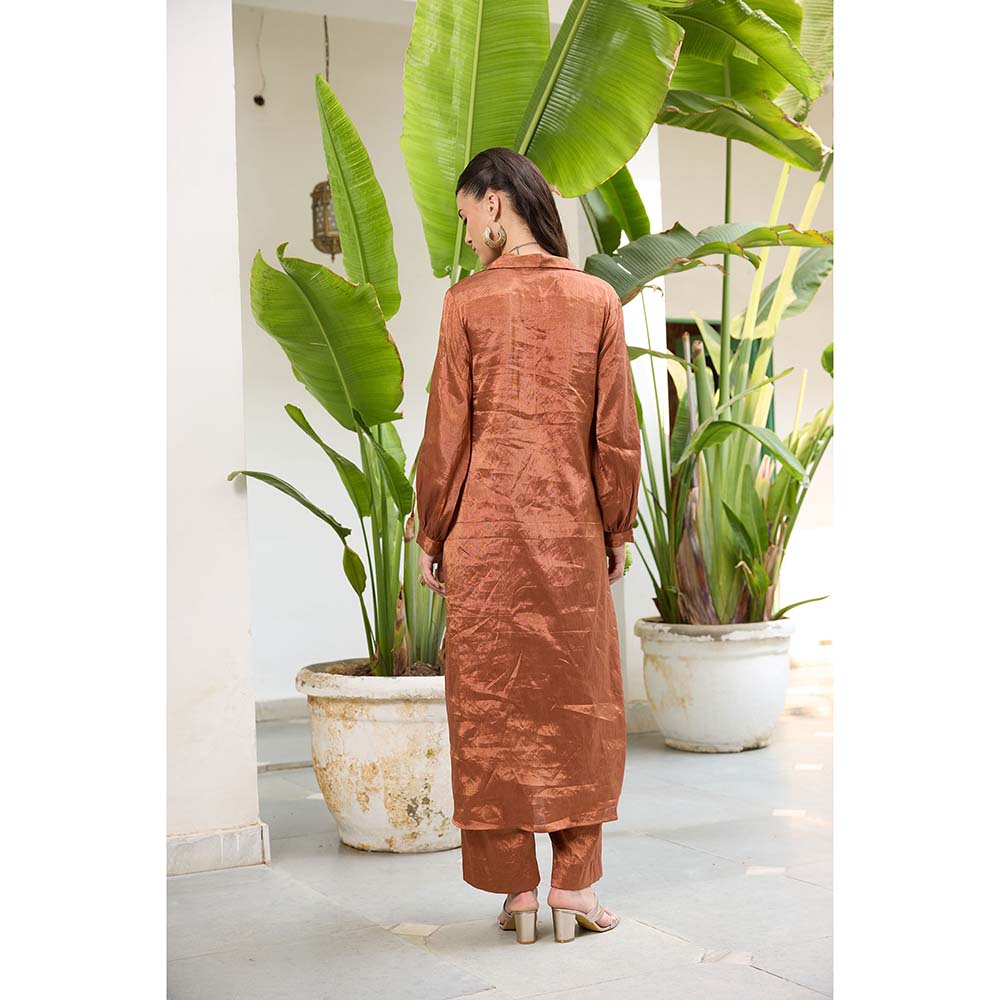 Raas Life Brown Sharda Hand Woven Chanderi Solid Kurta and Palazzo (Set of 2)
