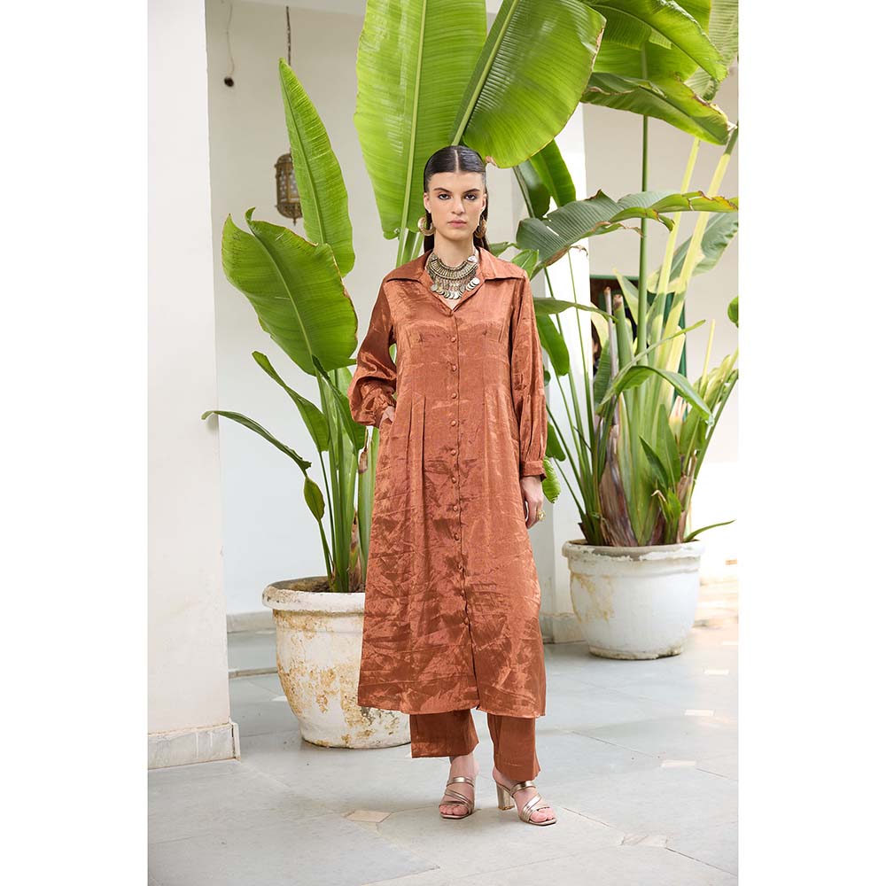 Raas Life Brown Sharda Hand Woven Chanderi Solid Kurta and Palazzo (Set of 2)