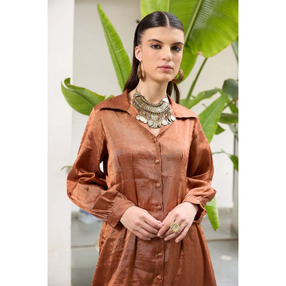 Raas Life Brown Sharda Hand Woven Chanderi Solid Kurta and Palazzo (Set of 2)