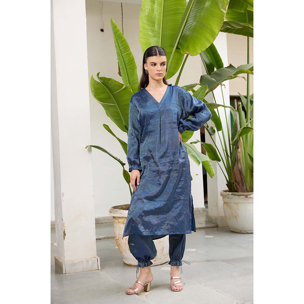 Raas Life Blue Mohini Tissue Zari Stripe Kurta and Salwar (Set of 2)