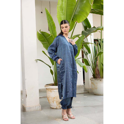 Raas Life Blue Mohini Tissue Zari Stripe Kurta and Salwar (Set of 2)