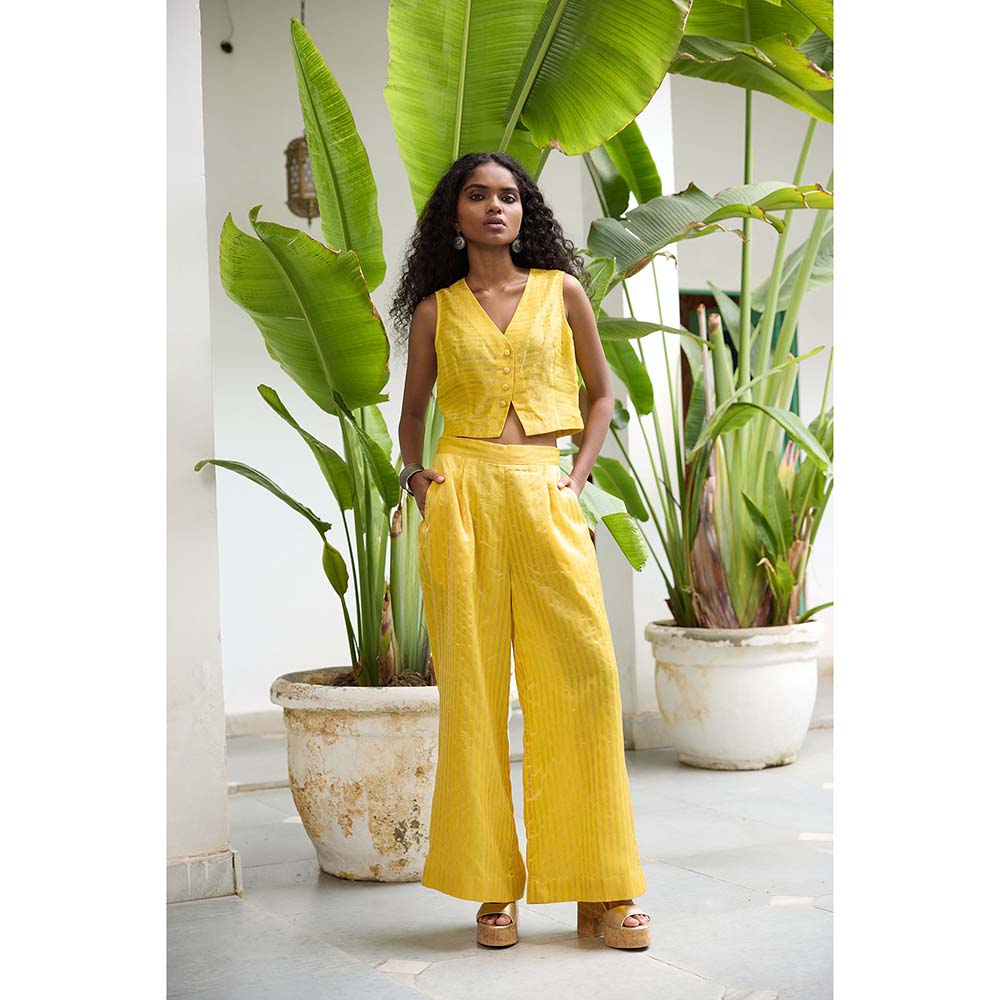 Raas Life Yellow Sabya Zari Chanderi Stripes Co-Ord (Set of 2)