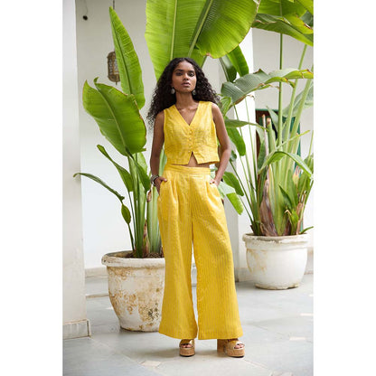 Raas Life Yellow Sabya Zari Chanderi Stripes Co-Ord (Set of 2)