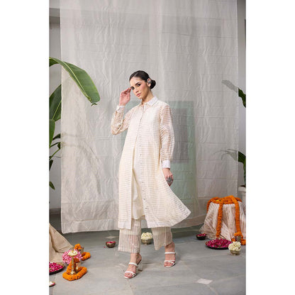 Raas Life Noor Zari Chanderi Jacket Style Kurta with Inner and Pant (Set of 3)