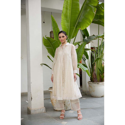Raas Life Noor Zari Chanderi Jacket Style Kurta with Inner and Pant (Set of 3)
