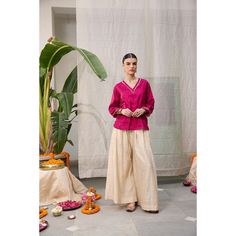 Raas Life Kaveri Zari Chanderi Checks Palazzo with Top (Set of 2)