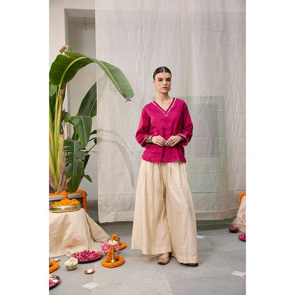 Raas Life Kaveri Zari Chanderi Checks Palazzo with Top (Set of 2)
