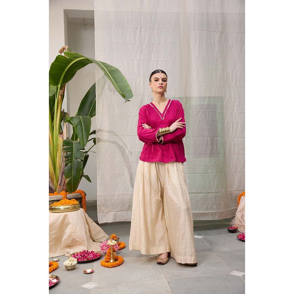 Raas Life Kaveri Zari Chanderi Checks Palazzo with Top (Set of 2)