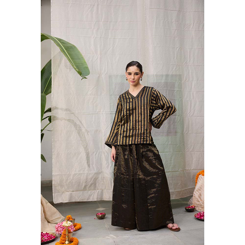 Raas Life Kaveri Gold Chanderi Stripes Kurta and Palazzo (Set of 2)
