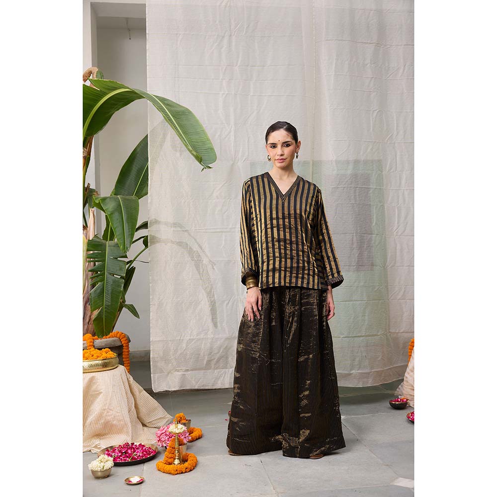 Raas Life Kaveri Gold Chanderi Stripes Kurta and Palazzo (Set of 2)