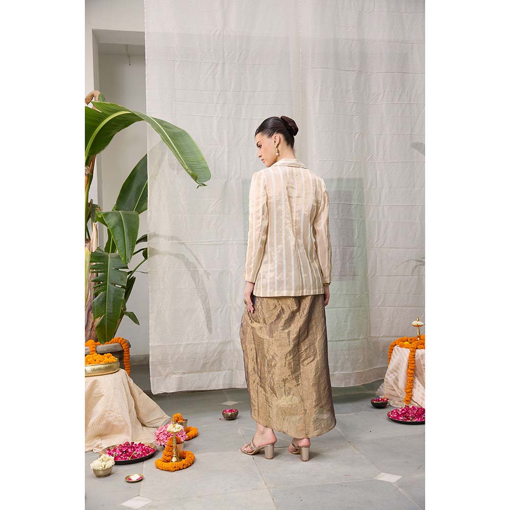 Raas Life Mrunal Zari Chanderi Stripes Blazer with Skirt (Set of 2)