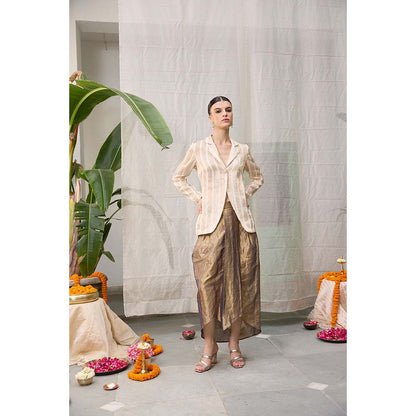 Raas Life Mrunal Zari Chanderi Stripes Blazer with Skirt (Set of 2)