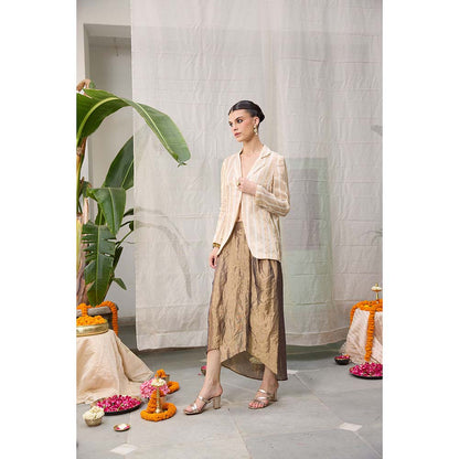 Raas Life Mrunal Zari Chanderi Stripes Blazer with Skirt (Set of 2)