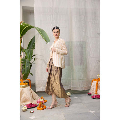 Raas Life Mrunal Zari Chanderi Stripes Blazer with Skirt (Set of 2)