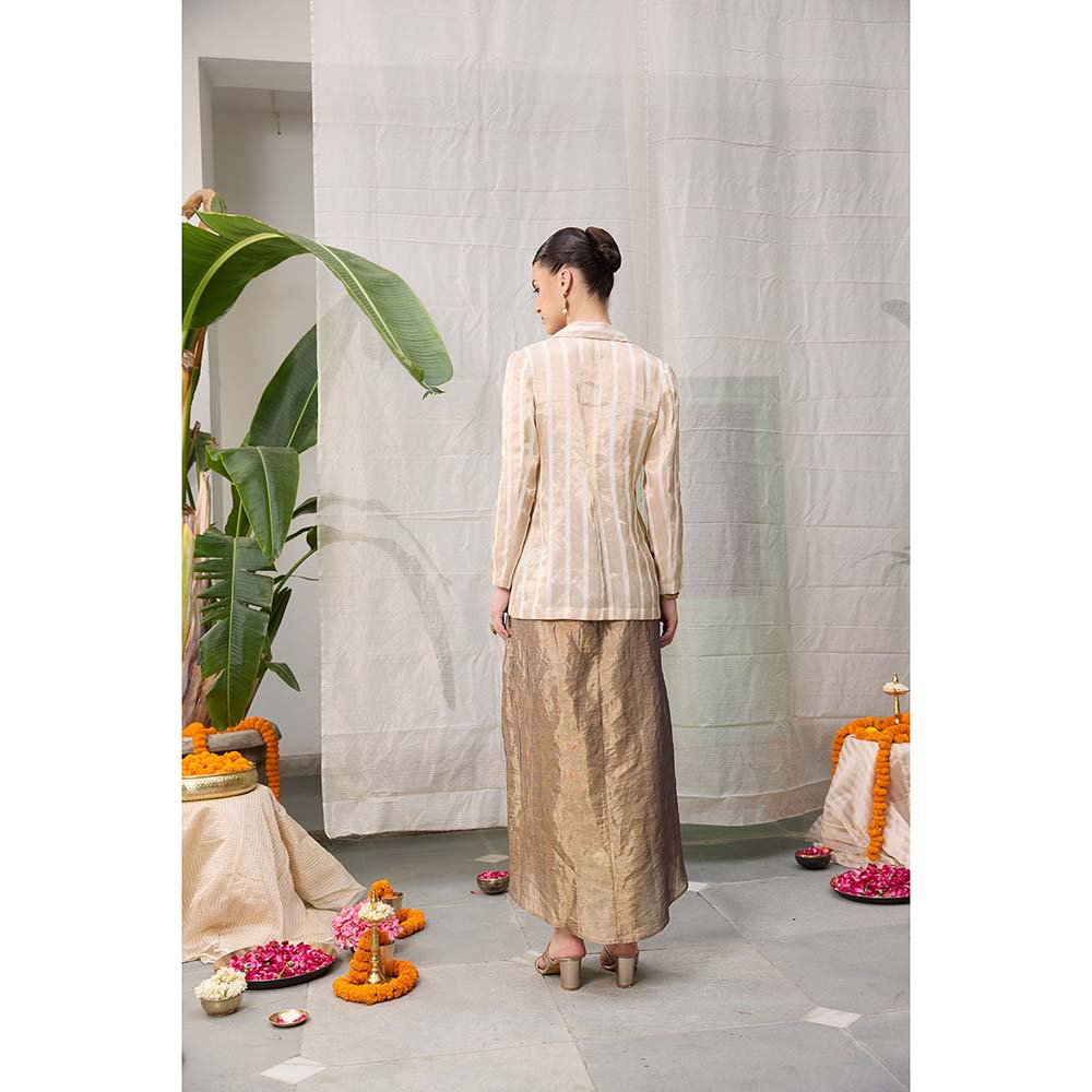 Raas Life Mrunal Zari Chanderi Stripes Blazer with Skirt (Set of 2)