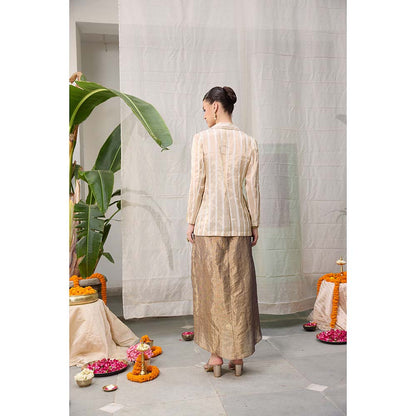 Raas Life Mrunal Zari Chanderi Stripes Blazer with Skirt (Set of 2)