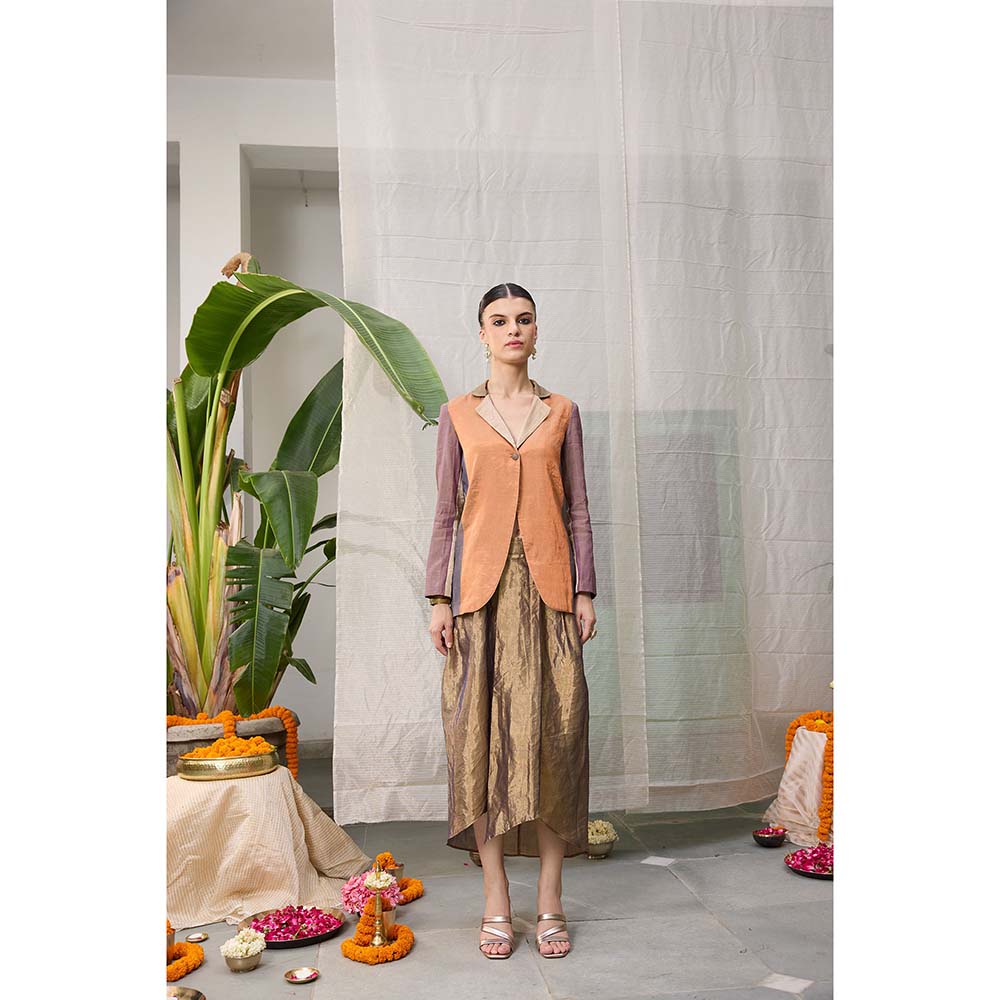 Raas Life Mrunal Zari Chanderi Colorblock Blazer with Skirt (Set of 2)