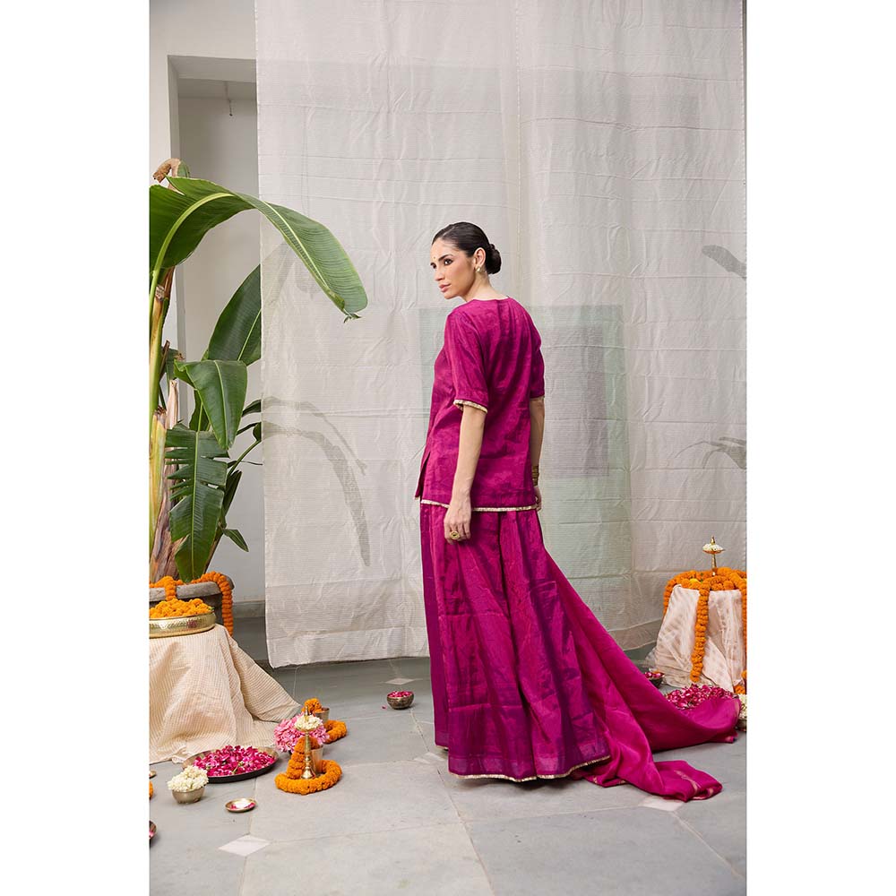 Raas Life Amala Magenta Zari Chanderi Kurta with Palazzo and Dupatta (Set of 2)