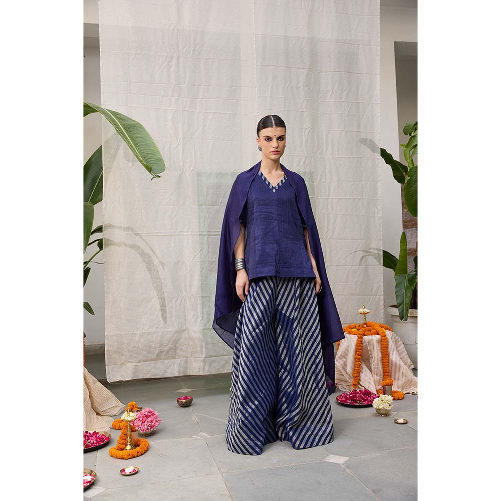 Raas Life Amala Blue Zari Chanderi Kurta with Palazzo and Dupatta (Set of 2)