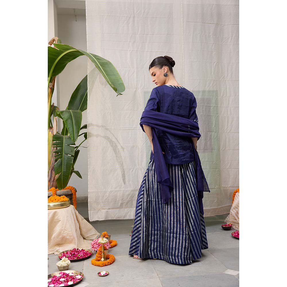 Raas Life Amala Blue Zari Chanderi Kurta with Palazzo and Dupatta (Set of 2)