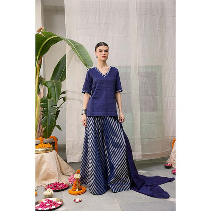 Raas Life Amala Blue Zari Chanderi Kurta with Palazzo and Dupatta (Set of 2)