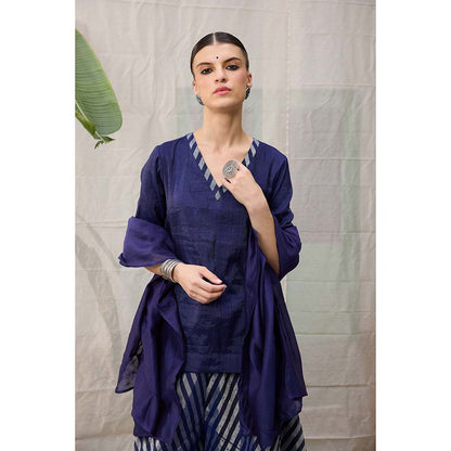 Raas Life Amala Blue Zari Chanderi Kurta with Palazzo and Dupatta (Set of 2)