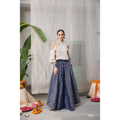 Raas Life Liana Zari Chanderi Stripes Top and Palazzo (Set of 2)