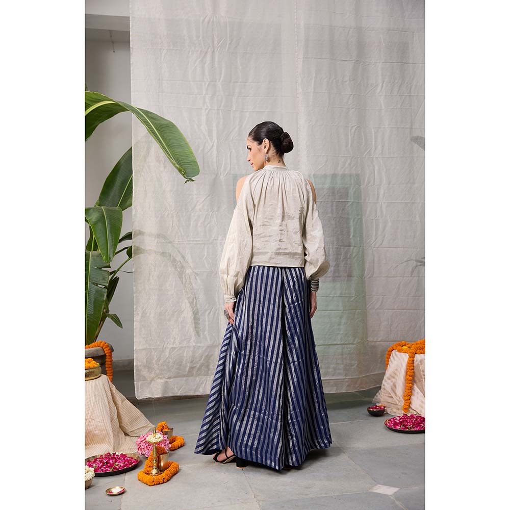 Raas Life Liana Zari Chanderi Stripes Top and Palazzo (Set of 2)