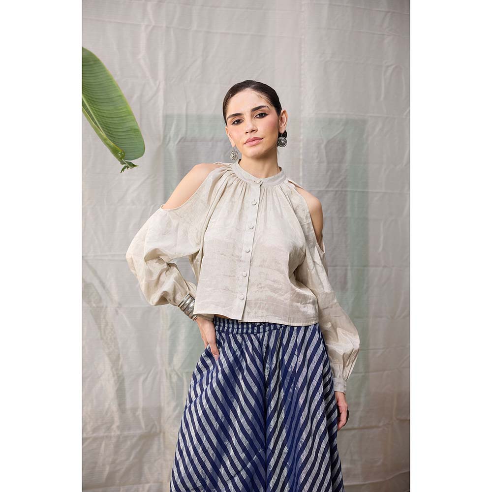 Raas Life Liana Zari Chanderi Stripes Top and Palazzo (Set of 2)