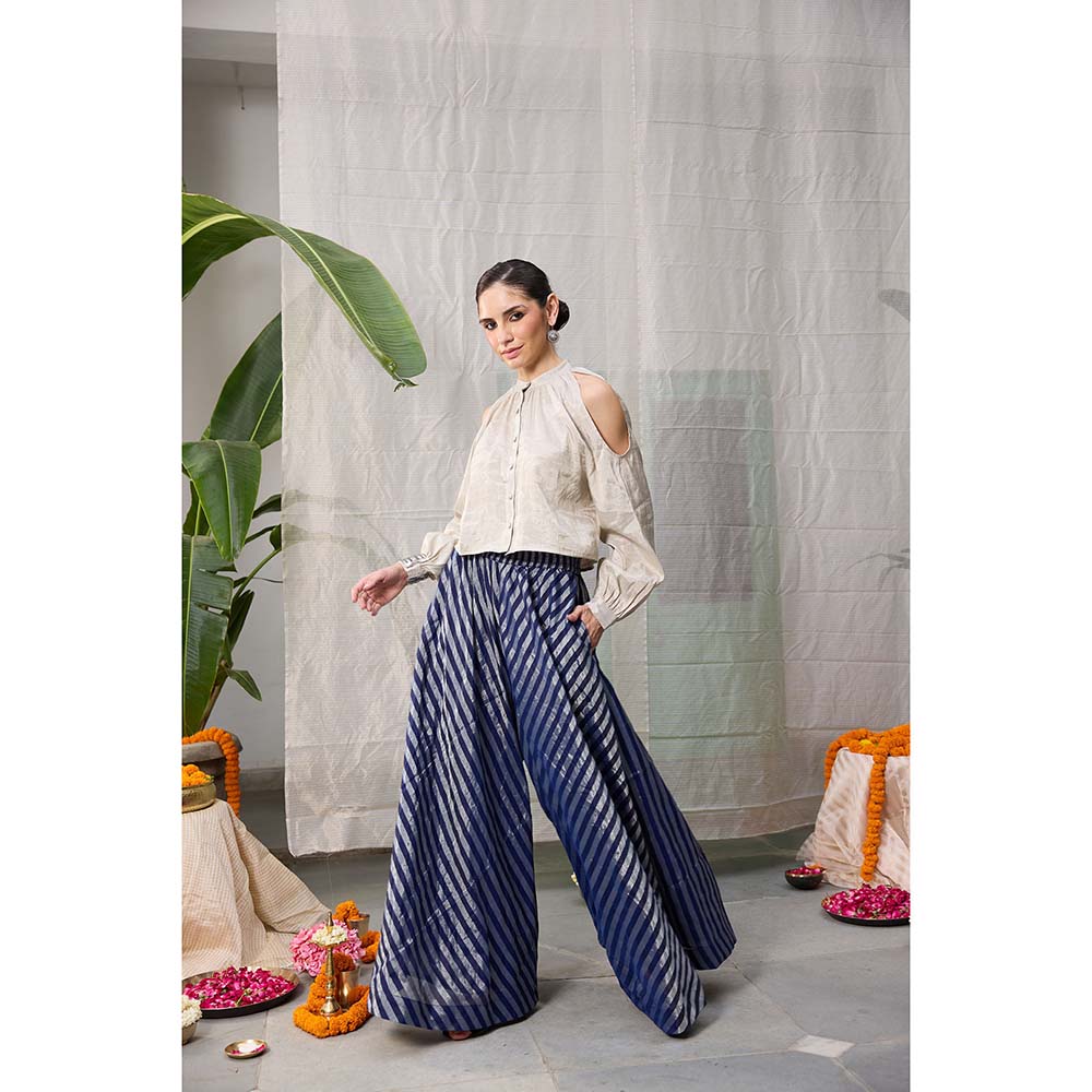 Raas Life Liana Zari Chanderi Stripes Top and Palazzo (Set of 2)