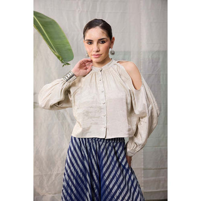 Raas Life Liana Zari Chanderi Stripes Top and Palazzo (Set of 2)