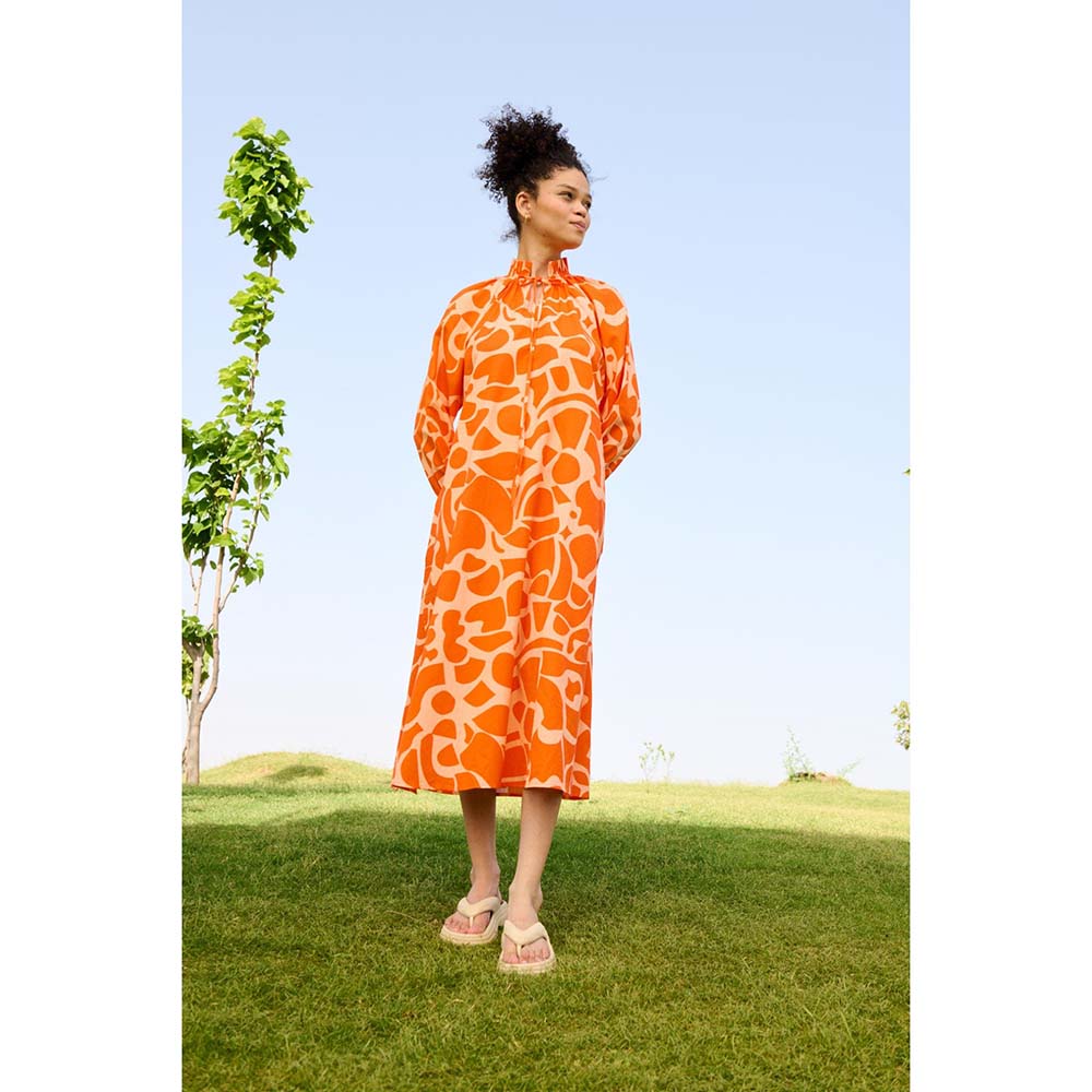 Raas Life Orange Daisy Printed Dress