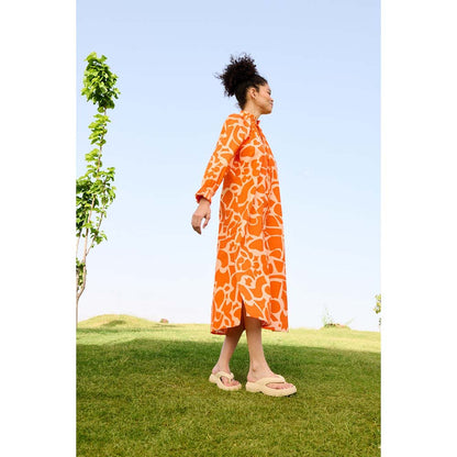 Raas Life Orange Daisy Printed Dress