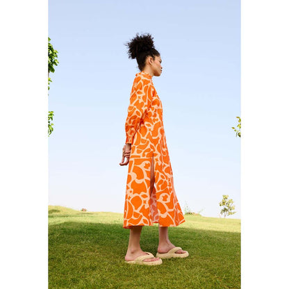 Raas Life Orange Daisy Printed Dress