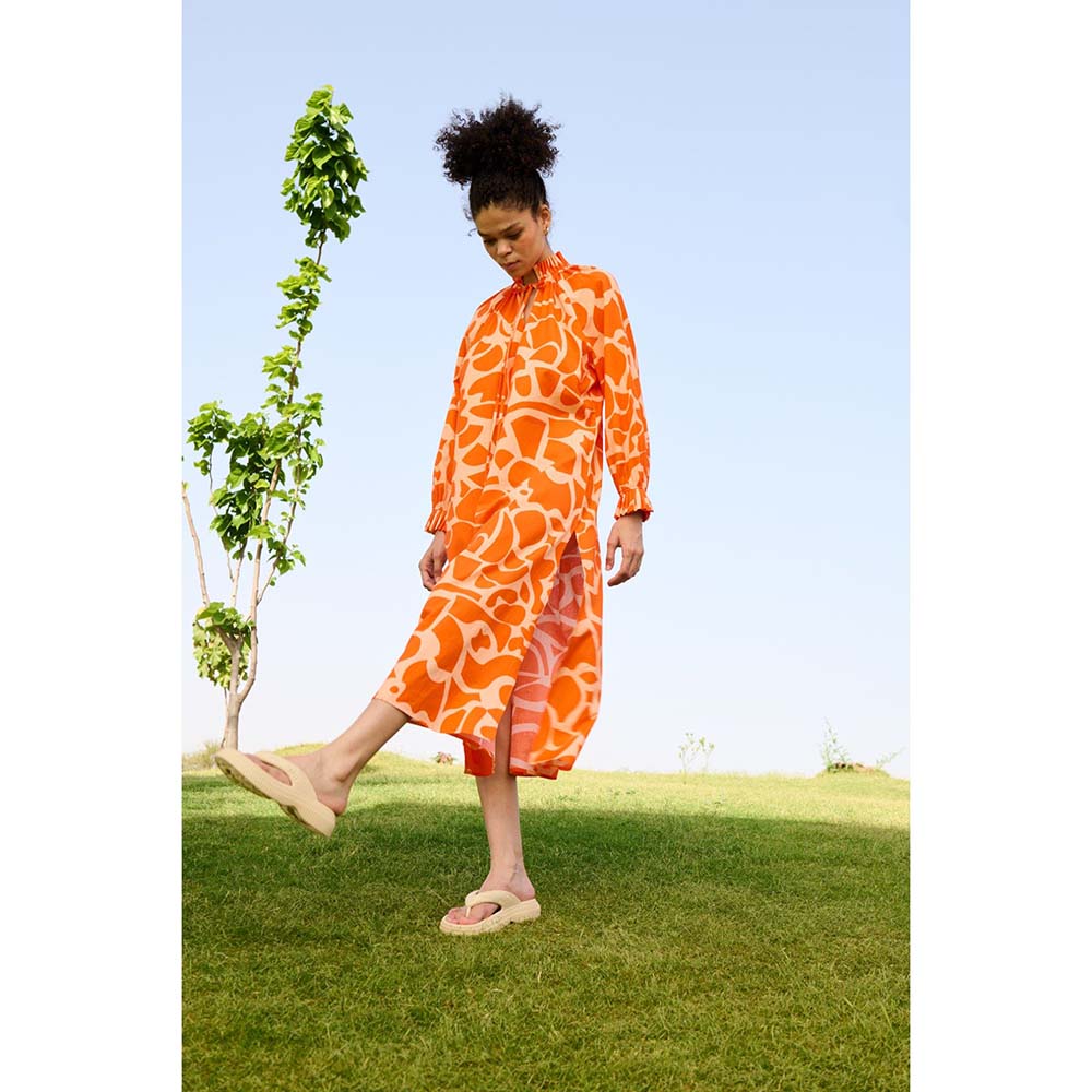 Raas Life Orange Daisy Printed Dress