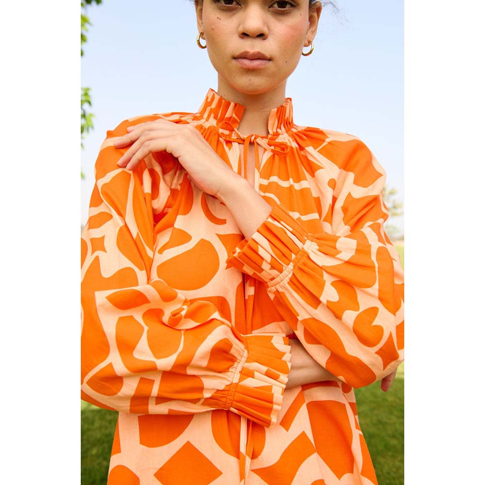 Raas Life Orange Daisy Printed Dress