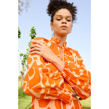 Raas Life Orange Daisy Printed Dress