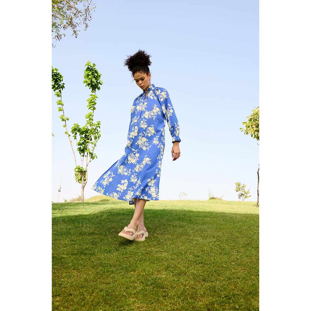 Raas Life Blue Daisy Floral Printed Dress