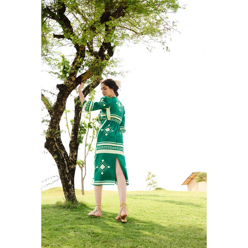 Raas Life Green Dahlia Printed Dress