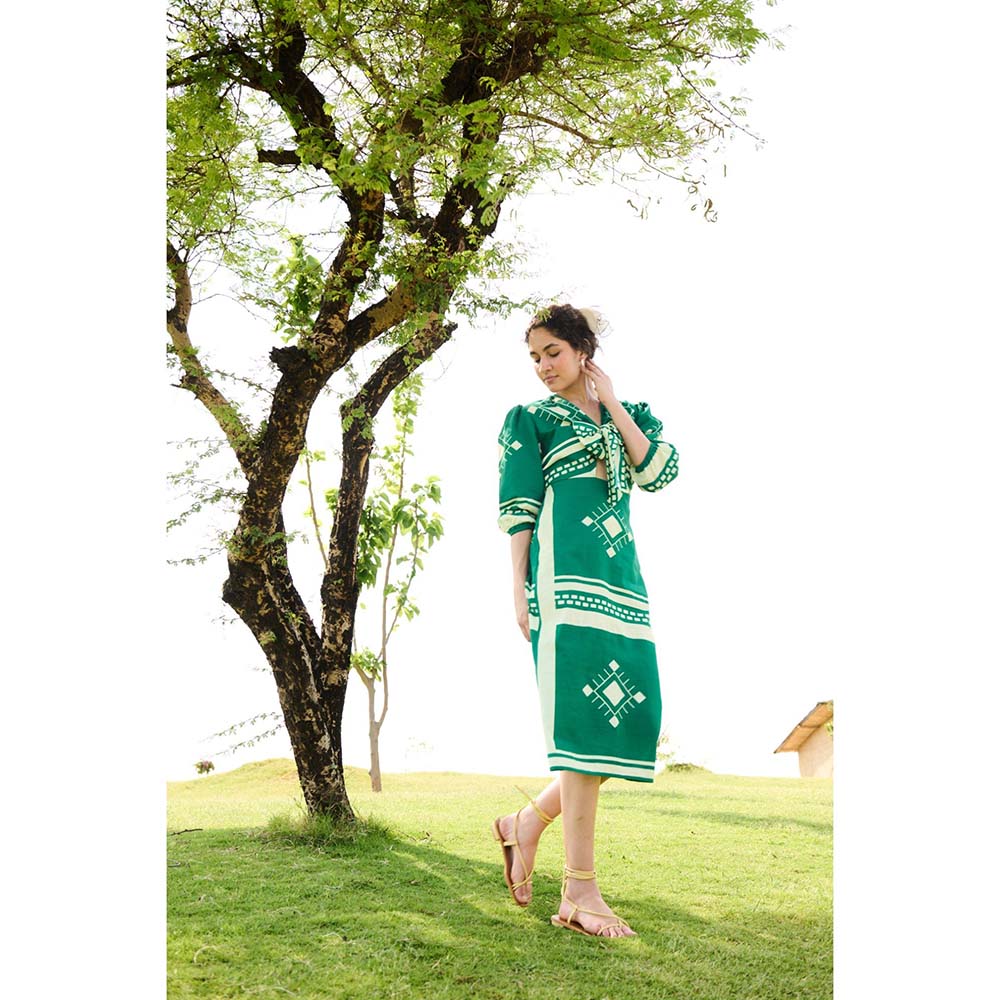 Raas Life Green Dahlia Printed Dress