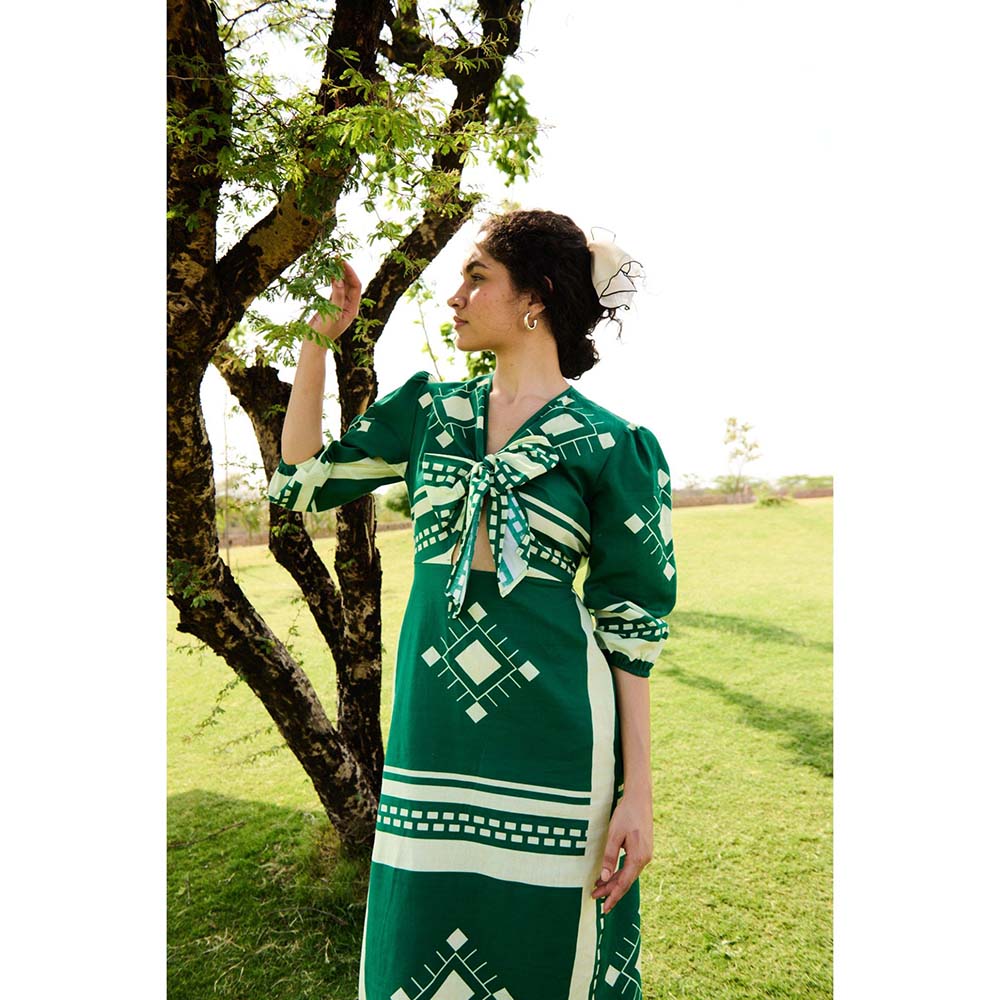 Raas Life Green Dahlia Printed Dress
