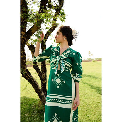 Raas Life Green Dahlia Printed Dress