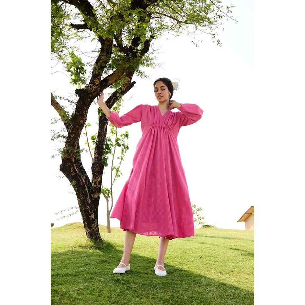 Raas Life Pink Shringara Checks Print Dress