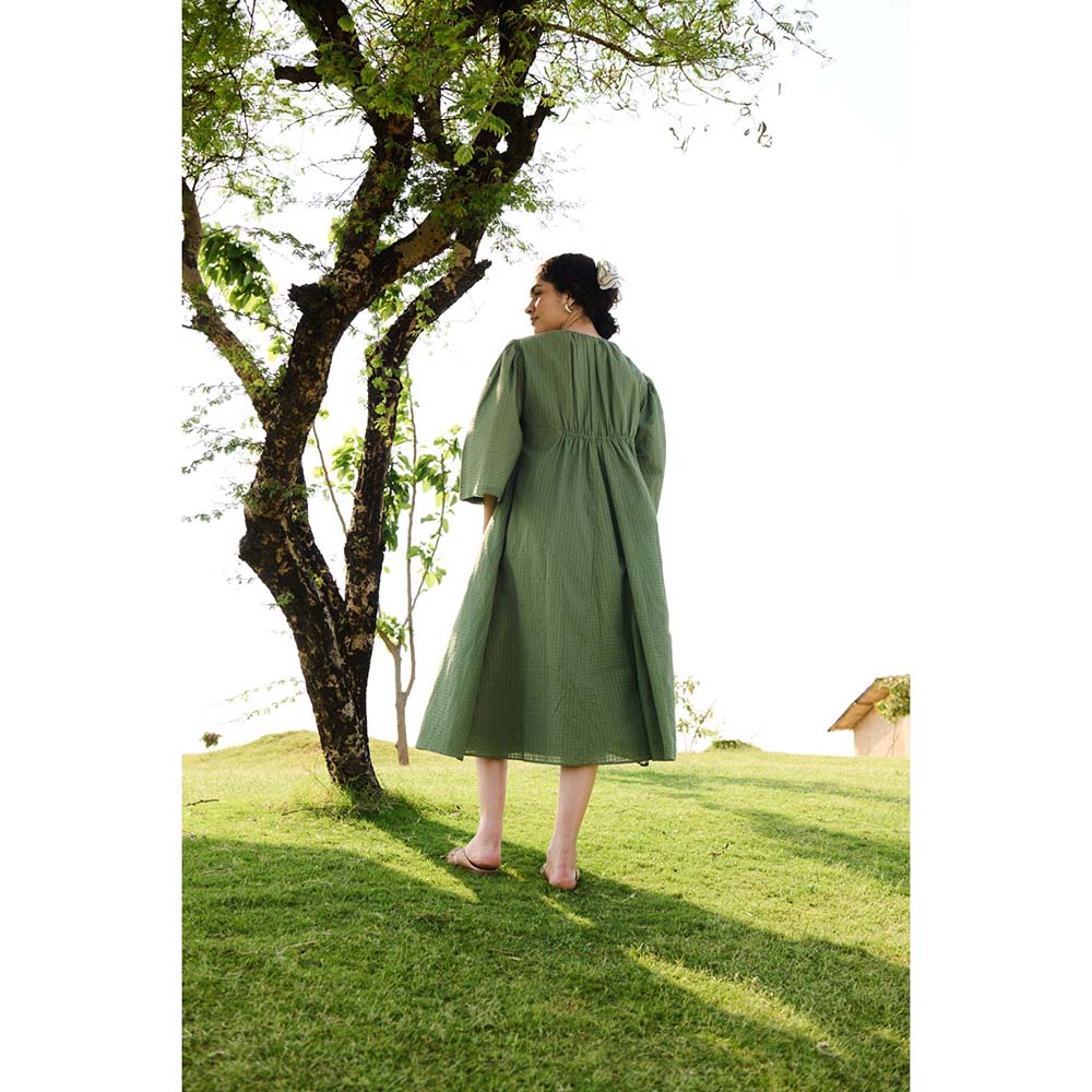Raas Life Green Shringara Checks Print Dress